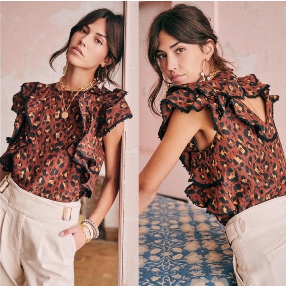 Leopard Print Ruffle Top - Picture 2 of 7